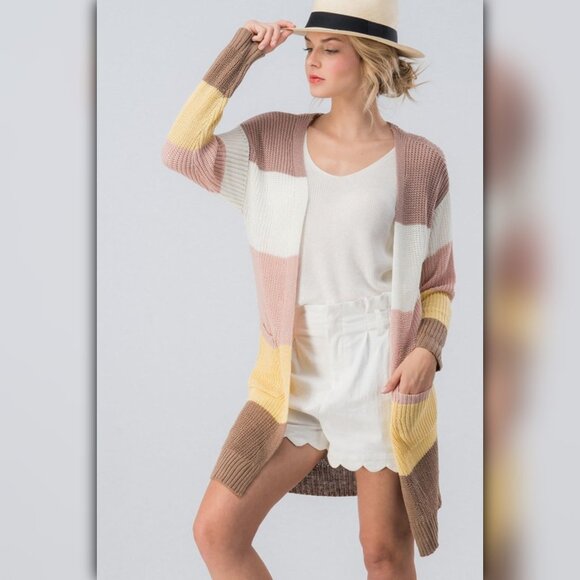 A091 ✽ Multi Rainbow Color Block Long Cardigan - Picture 2 of 10